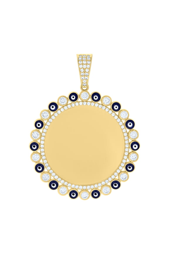 10k Yellow Gold Mens Cubic-Zirconia Enamel Evil Eye Photo Frame Charm Pendant