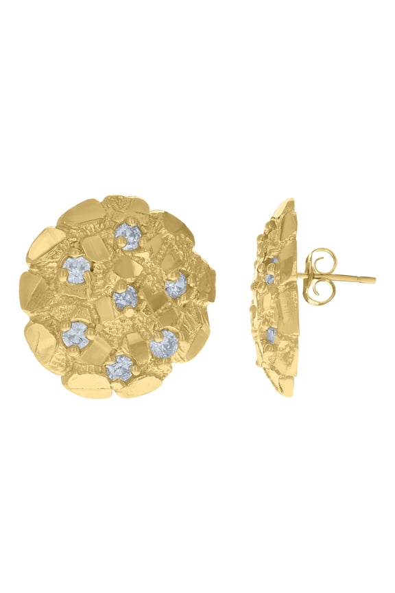 10k Yellow Gold Mens Cubic-Zirconia Fashion Nugget Stud Earrings