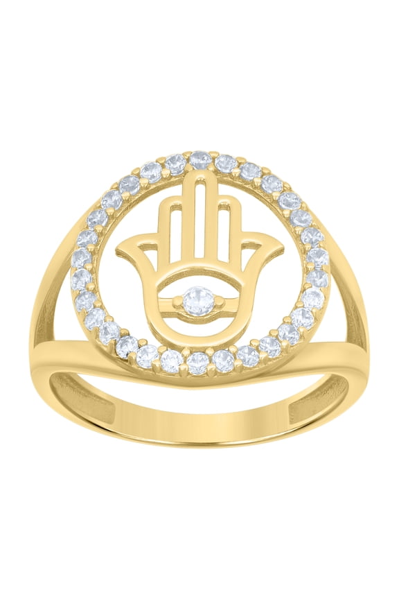 10k Yellow Gold Mens Cubic-Zirconia Hamsa Symbol Religious Ring