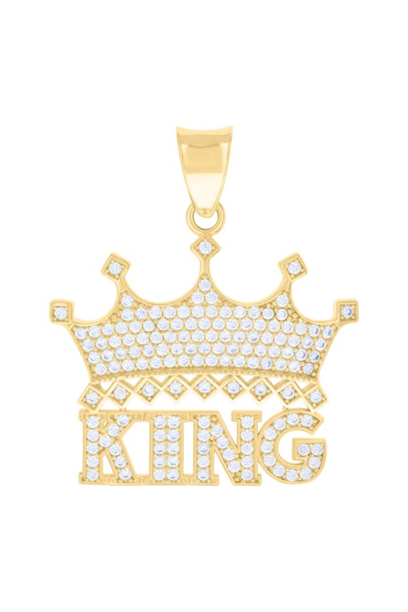 10k Yellow Gold Mens Cubic-Zirconia KING Crown Fashion Charm Pendant