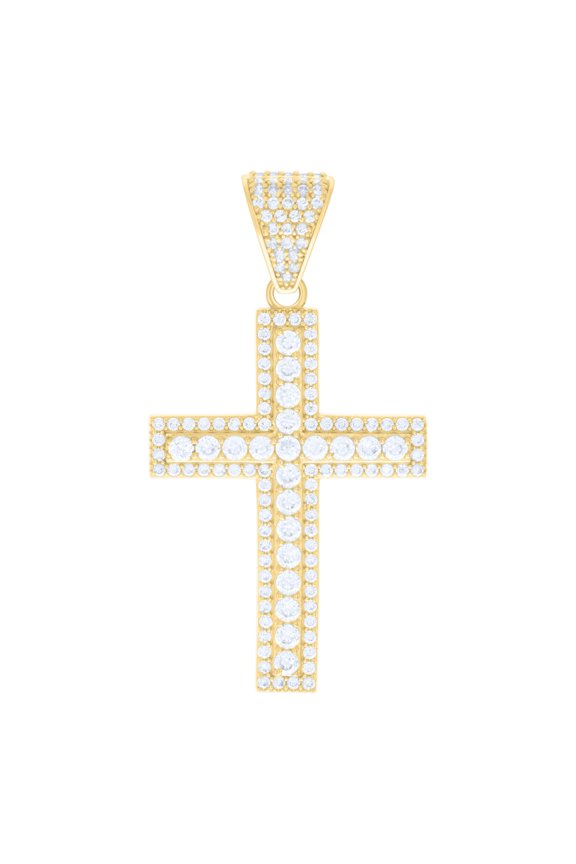 10k Yellow Gold Mens Cubic-Zirconia Latin Cross Religious Charm Pendant