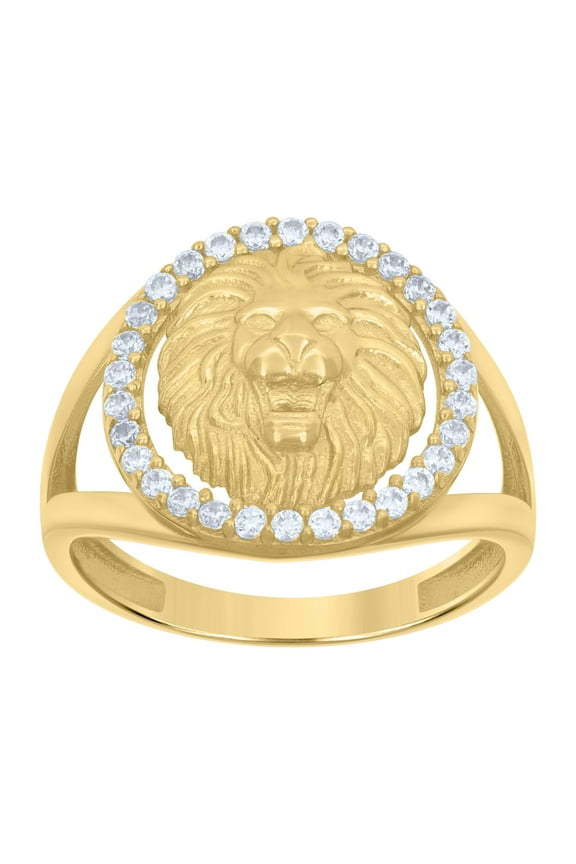 10k Yellow Gold Mens Cubic-Zirconia Leo/Lion Head Zodiac Sign/Wildlife Ring