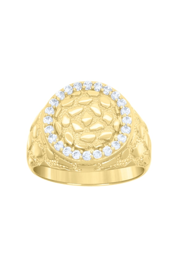 10k Yellow Gold Mens Cubic-Zirconia Nugget Round Head Fashion Ring