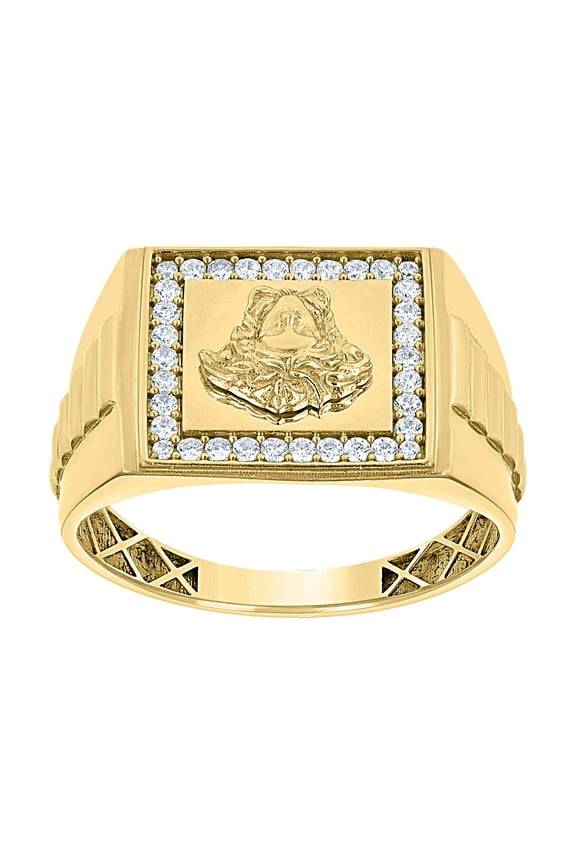 10k Yellow Gold Mens Cubic-Zirconia Square Head Medusa Egyptian Ring
