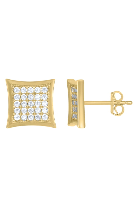 10k Yellow Gold Mens Cubic-Zirconia Square Stud Earrings