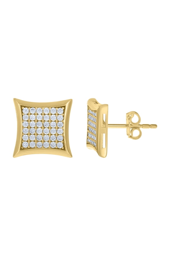 10k Yellow Gold Mens Cubic-Zirconia Square Stud Earrings