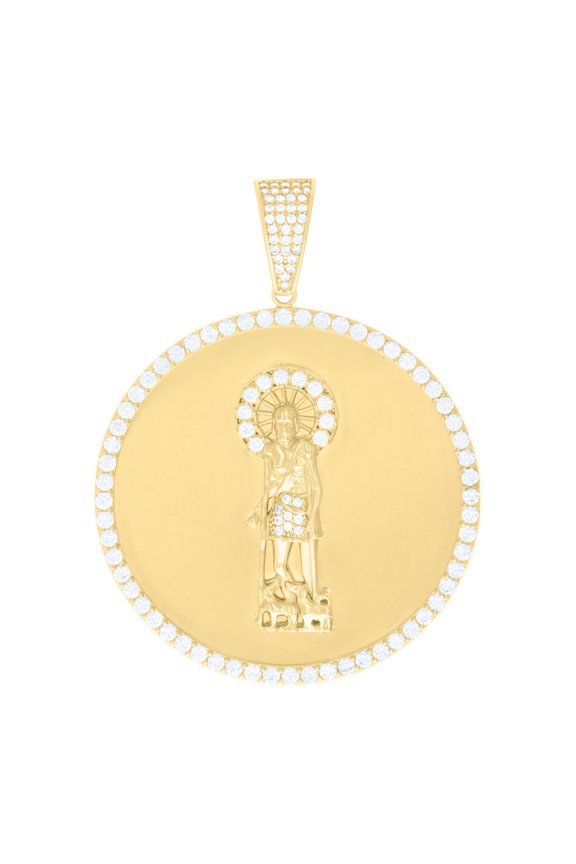 10k Yellow Gold Mens Cubic-Zirconia St. Lazarus Religious Charm Pendant