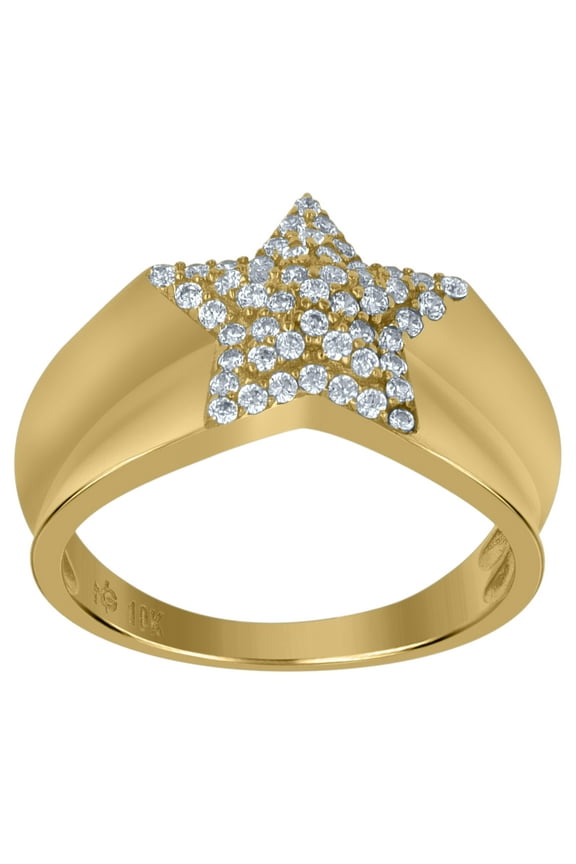 10k Yellow Gold Mens Cubic Zirconia Star Nautical Ring