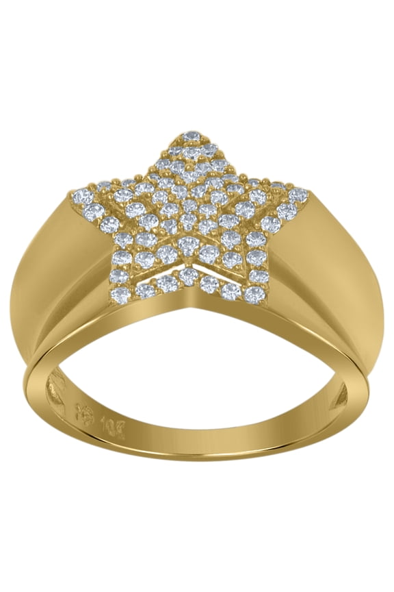 10k Yellow Gold Mens Cubic Zirconia Star Nautical Ring