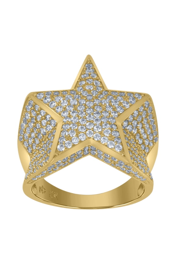 10k Yellow Gold Mens Cubic Zirconia Star Nautical Ring