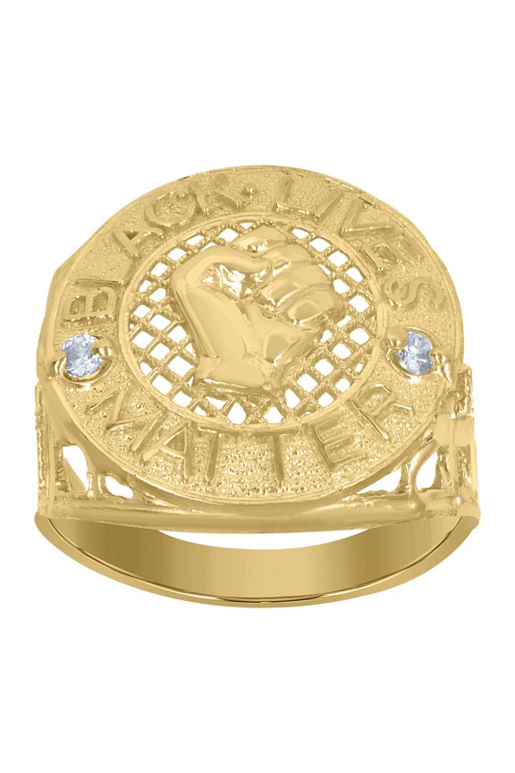 10k Yellow Gold Mens Cubic-Zirconia Talking Black Lives Matter Ring