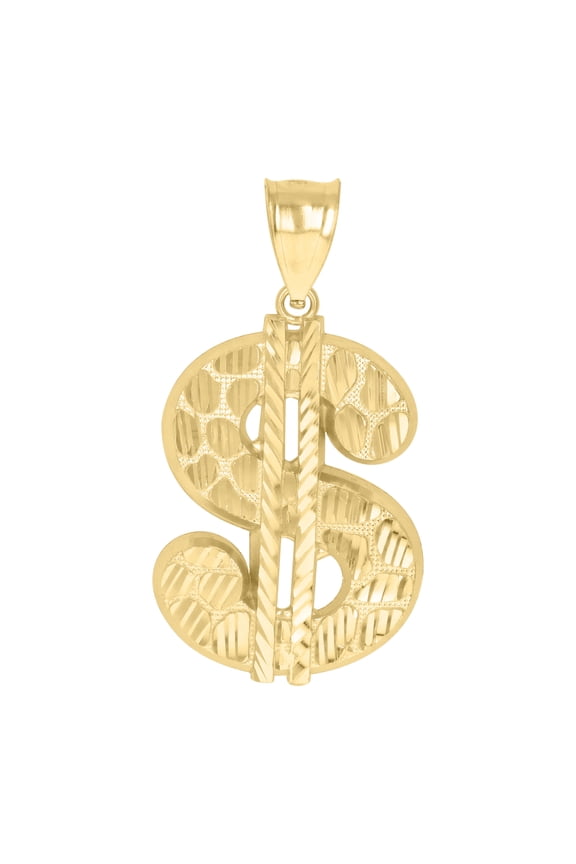 10k Yellow Gold Mens Currency Dollar Sign Nugget Charm Pendant