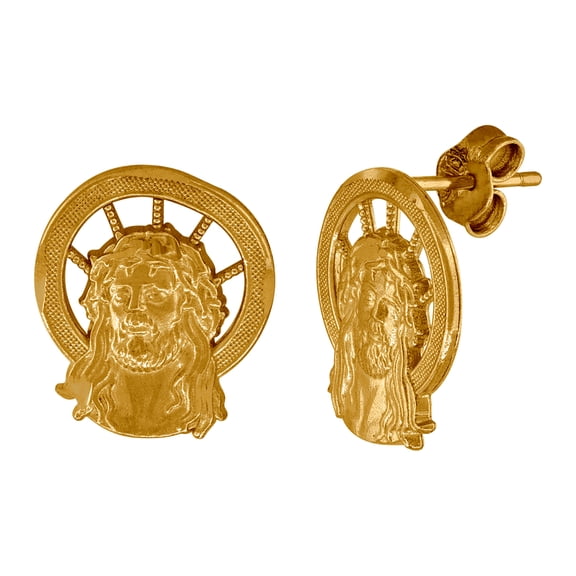 10k Yellow Gold Mens Dc Textured Religious Faith Inspiration Jesus Face Stud Earrings Earring for Men