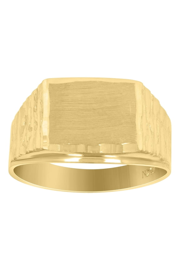 10k Yellow Gold Mens Dc Textured Signet Square Ring