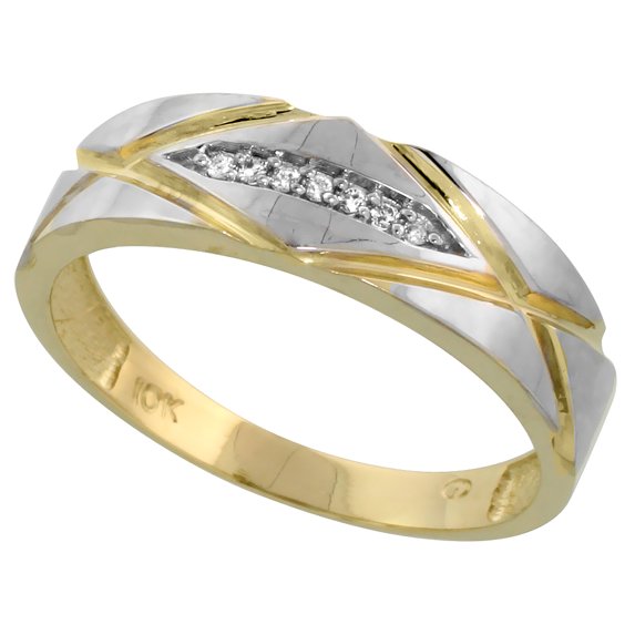 10k Yellow Gold Mens Diamond Wedding Band Ring for Men 0.04 cttw Brilliant Cut 6mm wide Size 9.5