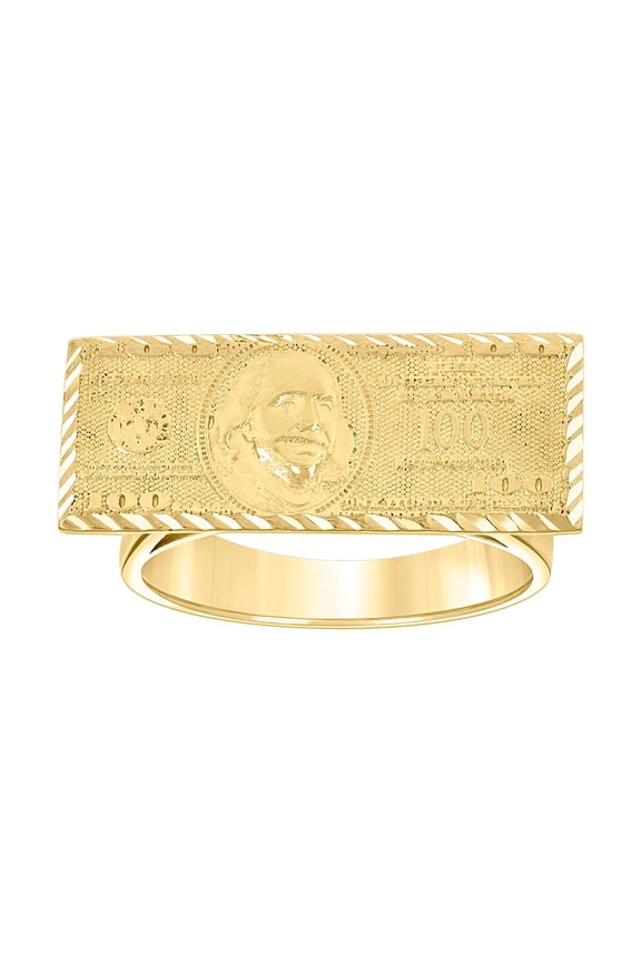 10k Yellow Gold Mens Dollar Bill Currency Ring 10.1x24.7mm Wide Ring for Men - 4.8 Grams