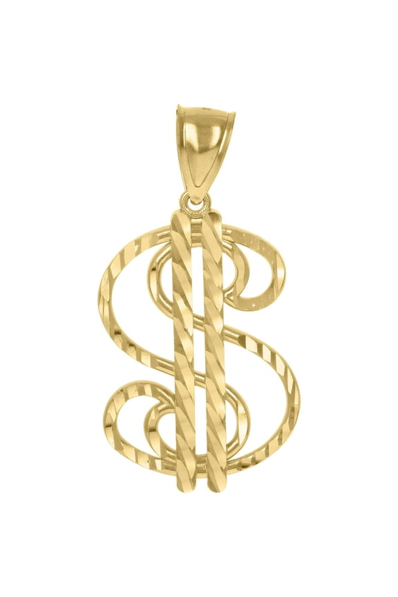 10k Yellow Gold Mens Dollar Sign Currency Charm Pendant
