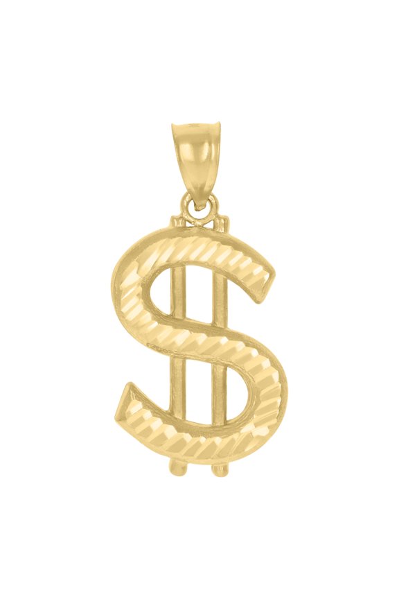10k Yellow Gold Mens Dollar Sign Currency Charm Pendant