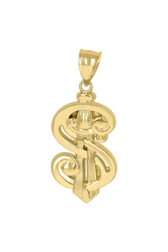 10k Yellow Gold Mens Dollar Sign Currency Charm Pendant