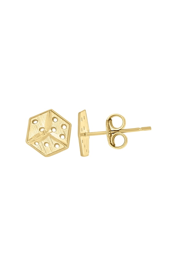 10k Yellow Gold Mens Gambling Dice Stud Earrings