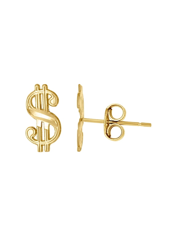 10k Yellow Gold Mens Gambling Dollar Sign Stud Earrings 10.5x6.1mm Wide Earring for Men - .7 Grams