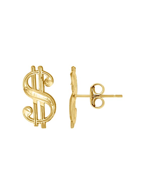 10k Yellow Gold Mens Gambling Dollar Sign Stud Earrings 15.1x8mm Wide Earring for Men - .9 Grams