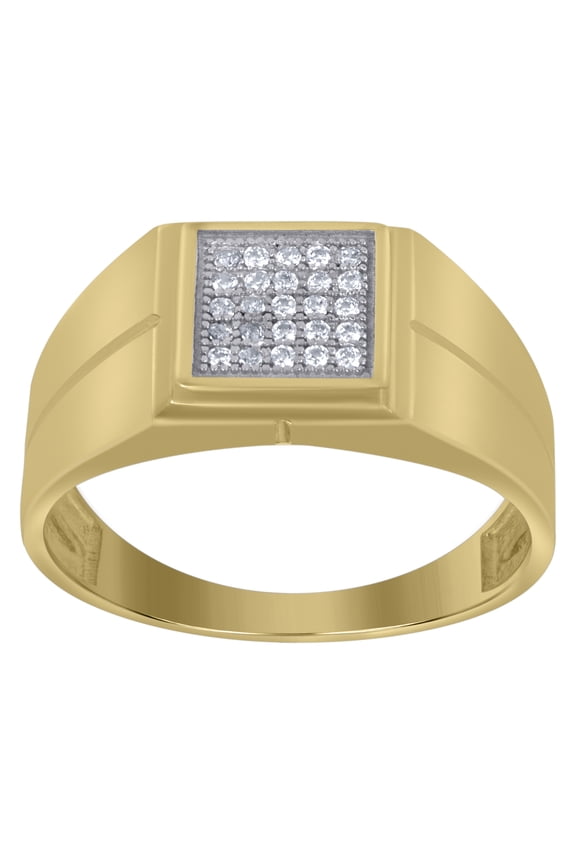 10k Yellow Gold Mens Green White Cubic-Zirconia Square Head Dollar Sign Currency Nugget Ring