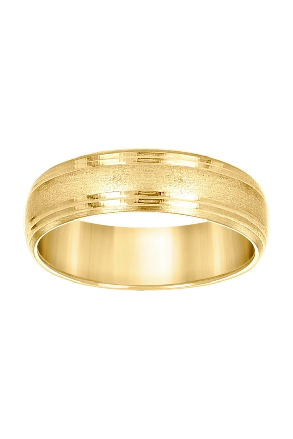 10k Yellow Gold Mens Grooved Edge Brushed Comfort-Fit Wedding Band Ring 6mm Size 7 Wedding Band for Men