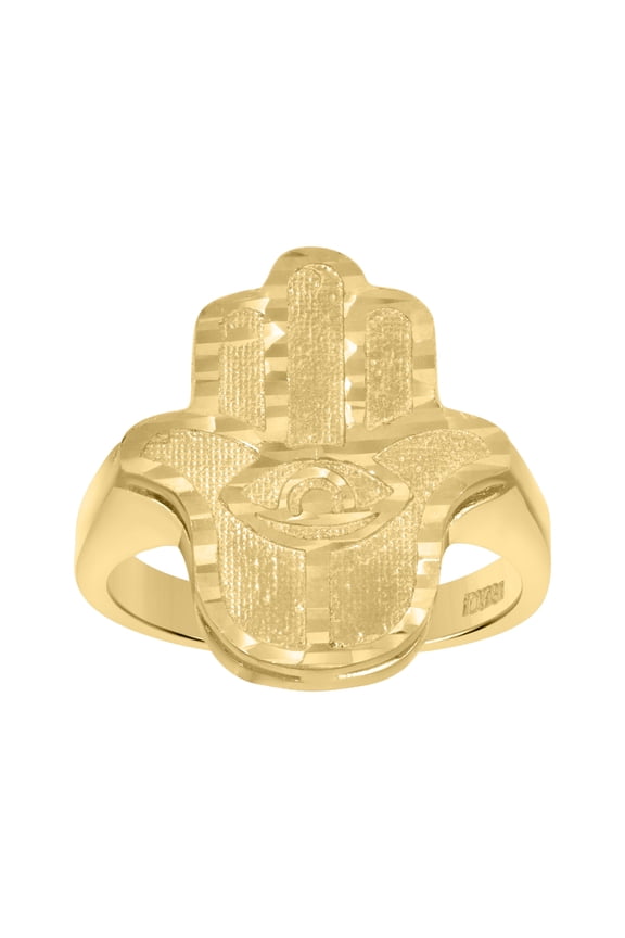 10k Yellow Gold Mens Hamsa Symbol Religious Ring