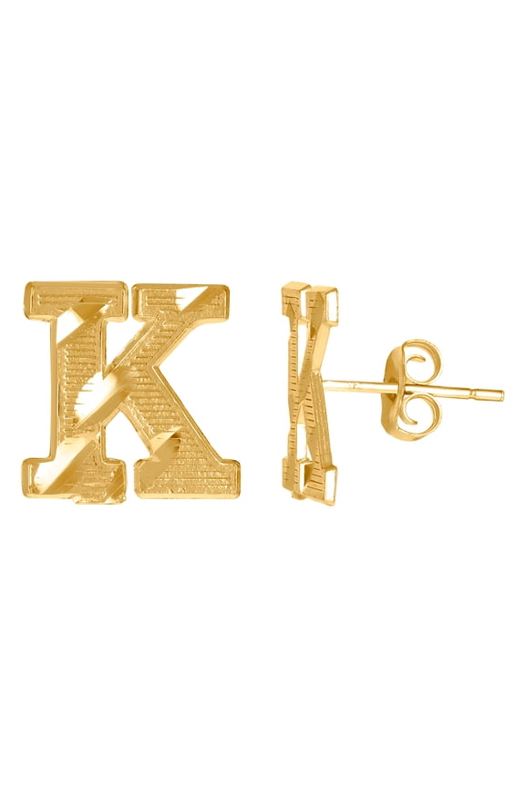 10k Yellow Gold Mens Initials Letter K Stud Earrings 11.7x11.2mm Wide Earring for Men - 1.3 Grams