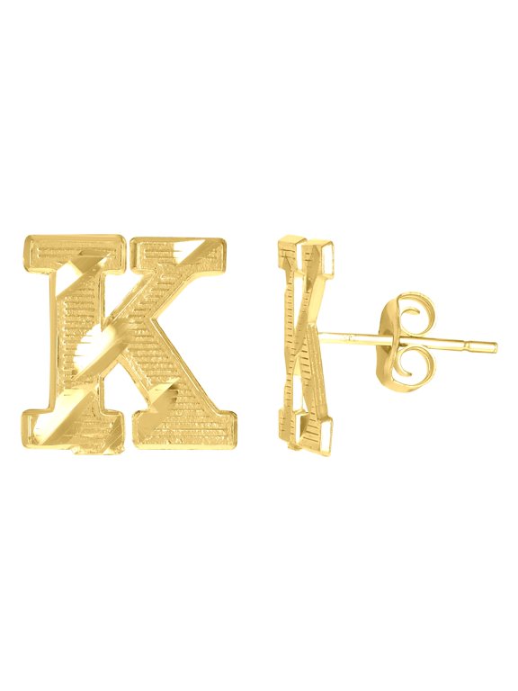 10k Yellow Gold Mens Initials Letter K Stud Earrings Jewelry Gift for Men