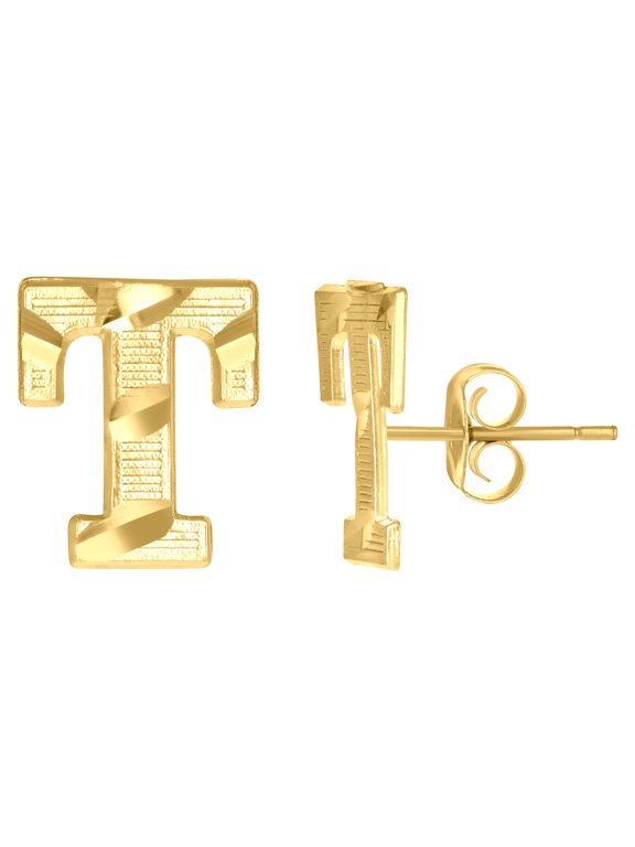 10k Yellow Gold Mens Initials Letter T Stud Earrings Jewelry Gift for Men