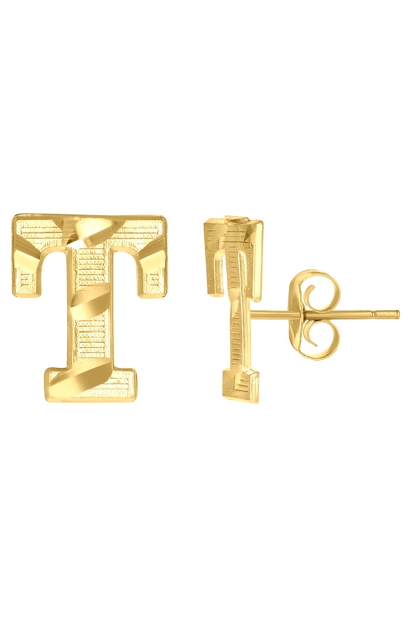 10k Yellow Gold Mens Initials Letter T Stud Earrings Jewelry Gift for Men