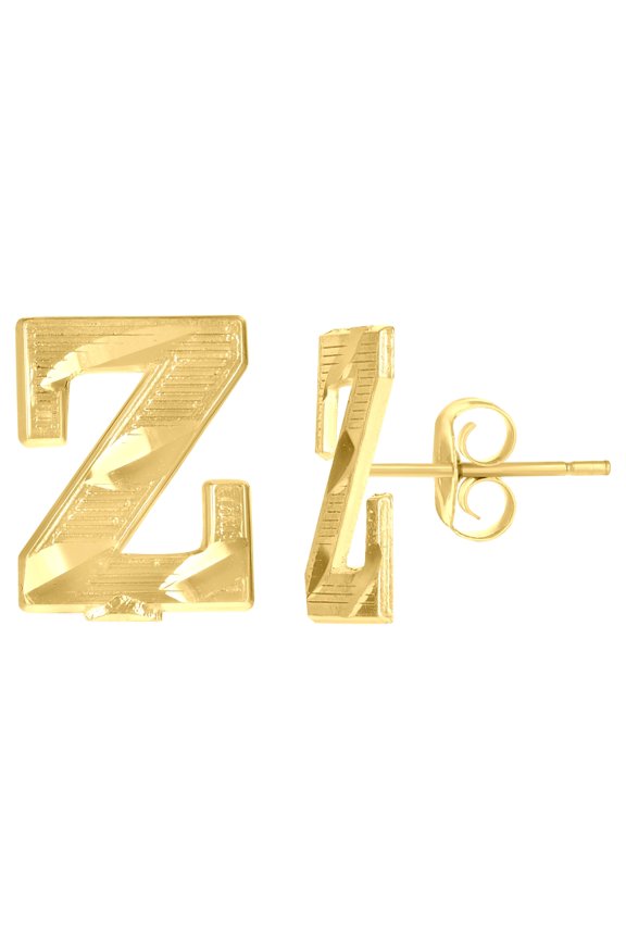 10k Yellow Gold Unisex Letter Z Initial Stud Earrings Jewelry Gift for Men Women