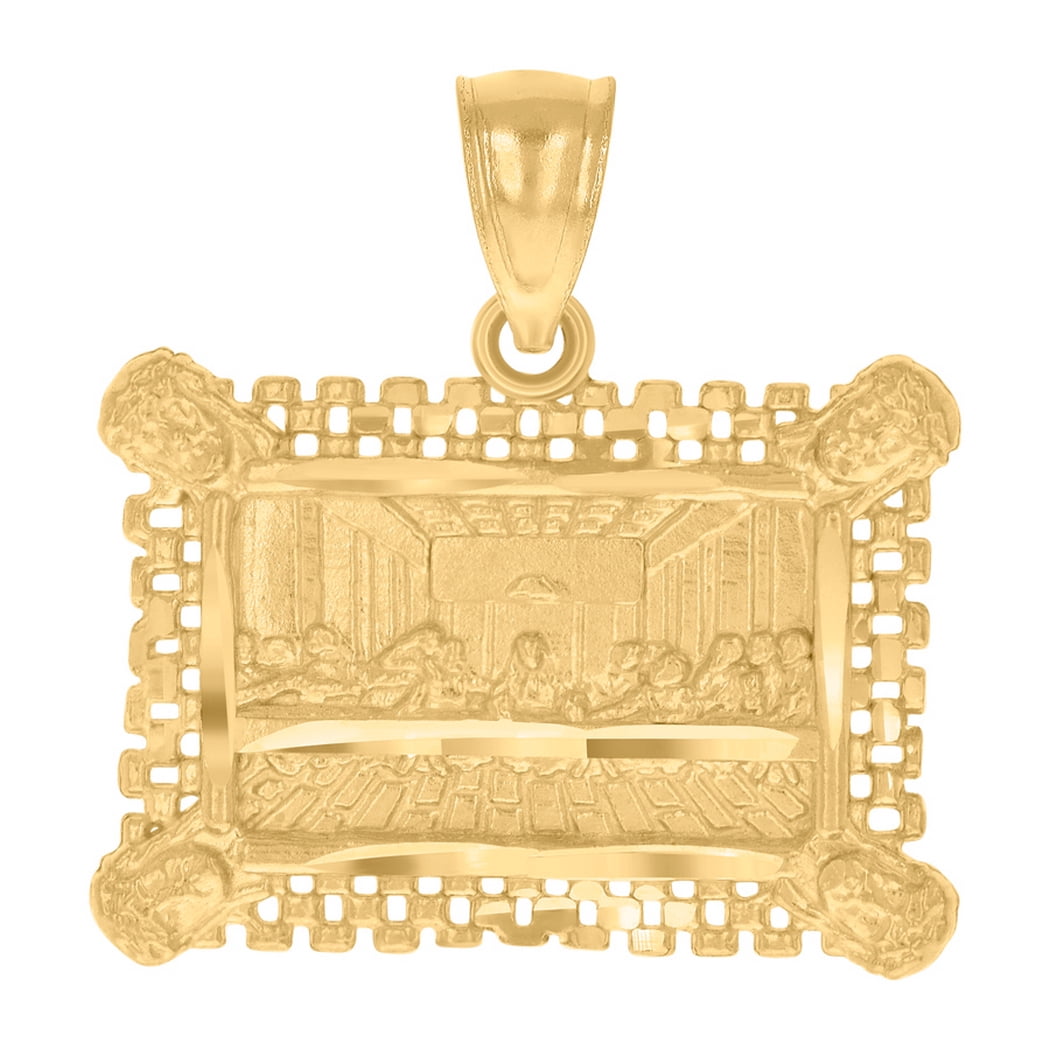14k Solid Gold Yellow 2-Tone Jesus Last Supper CZ Pendant Necklace (ME – Fran & Co. Jewelry Inc