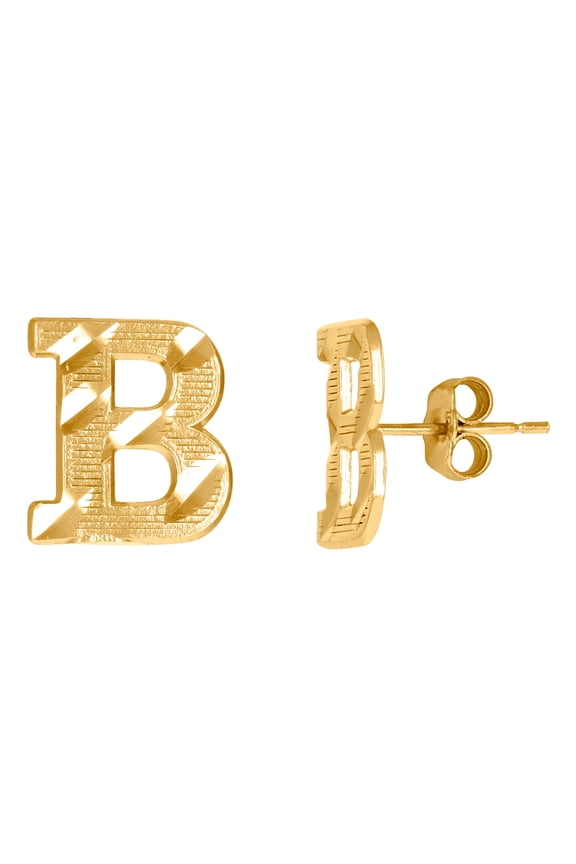 10k Yellow Gold Mens Letter Name Personalized Monogram Initials B Stud Earrings 11.7x10.5mm Wide Earring for Men