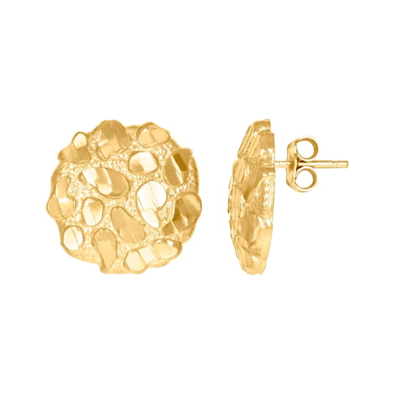 10k Yellow Gold Mens Nugget Stud Earrings 15x15mm Wide Earring for Men - 2.5 Grams