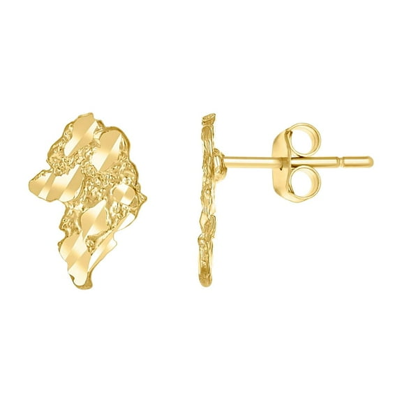 10k Yellow Gold Mens Nugget Stud Earrings 12.3x8.6mm Wide Earring for Men