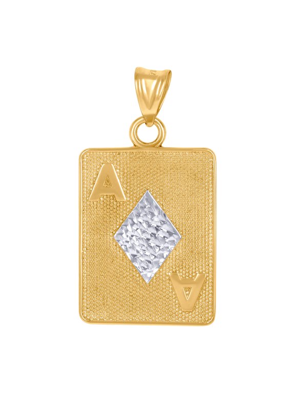 10k Yellow Gold Mens Playing Cards Gambling Fashion Charm Pendant 34.2x18.1mm Wide Necklace for Men