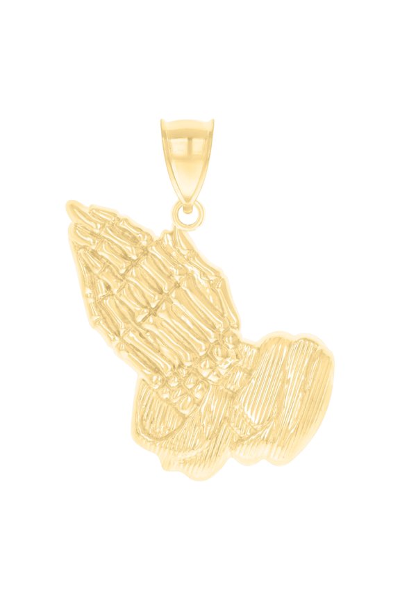 10k Yellow Gold Mens Praying Hands Symbol Religious Charm Pendant