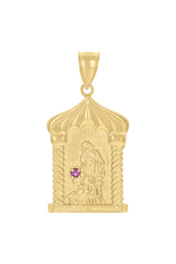 10k Yellow Gold Mens Purple Cubic-Zirconia St. Lazarus Religious Charm Pendant