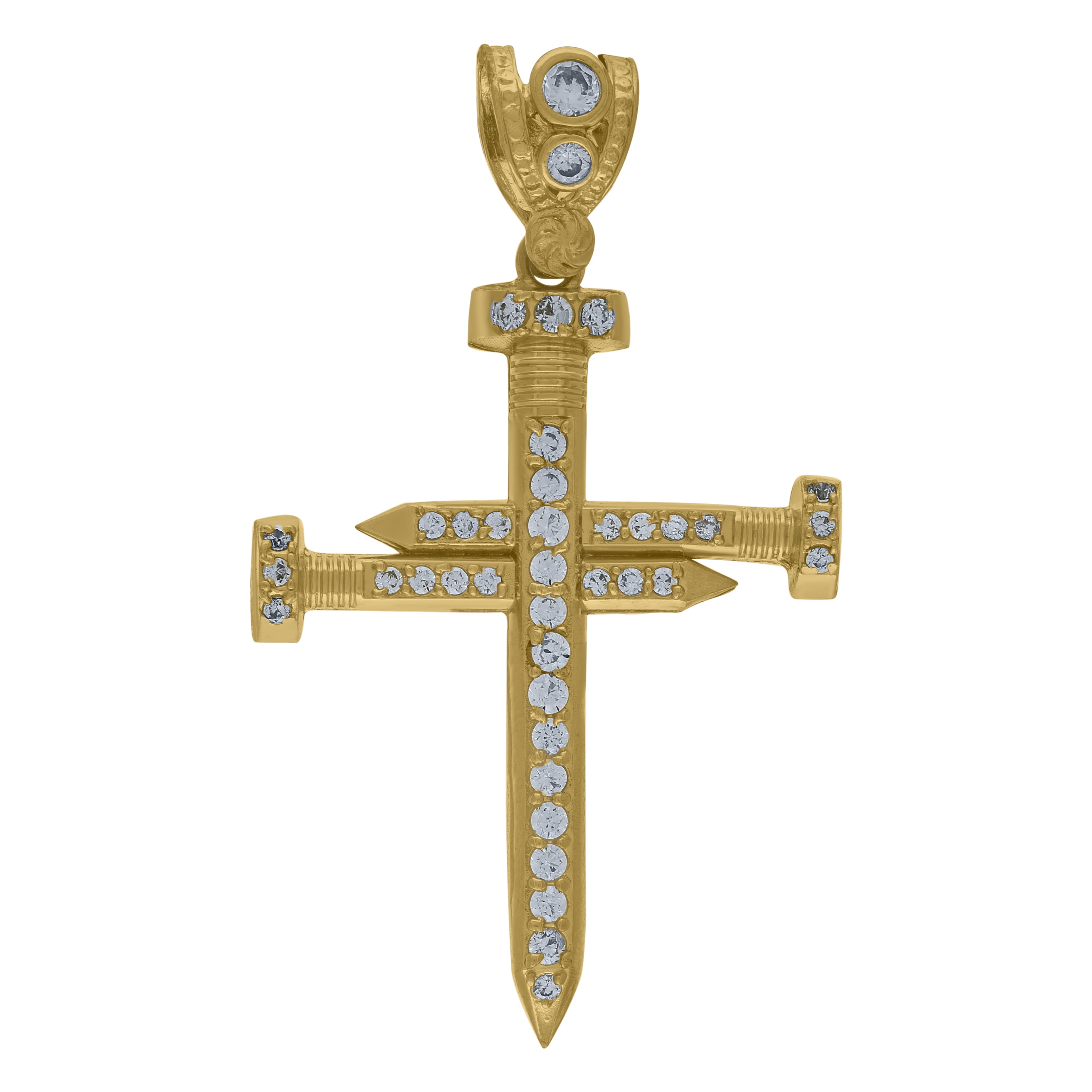 10k Yellow Gold Mens Round Cubic-Zirconia Nail Cross Religious Charm Pendant