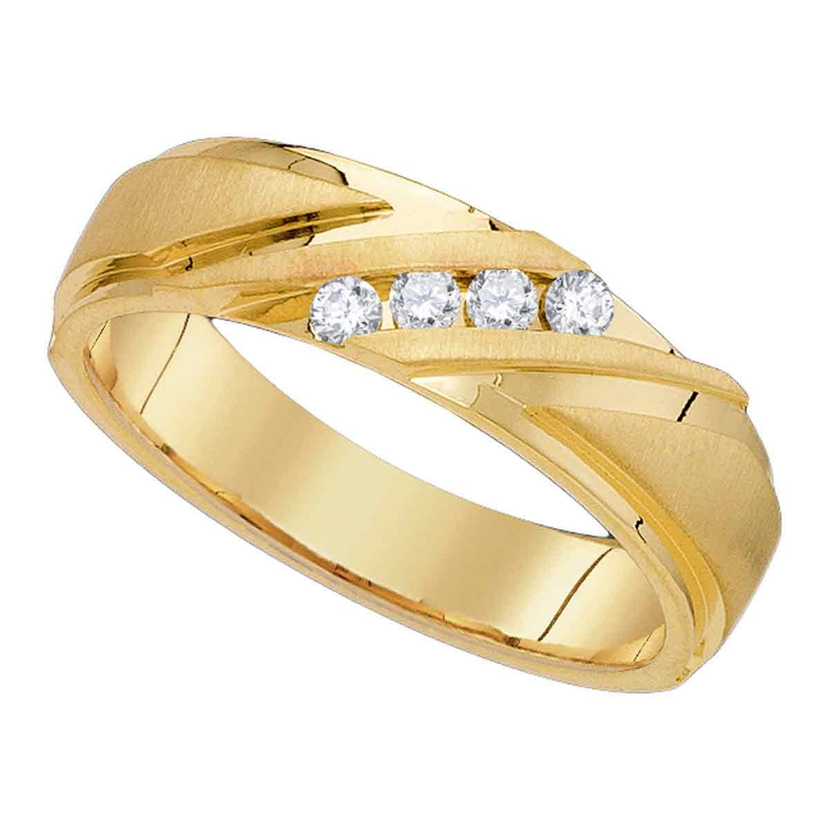 10k Yellow Gold Mens Round Diamond Channelset Wedding Anniversary Band
