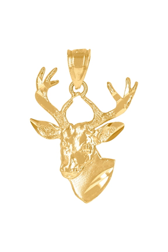 10k Yellow Gold Mens Sparkle-Cut Deer Head Animals Charm Pendant 25.5x16.3mm Wide Necklace for Men