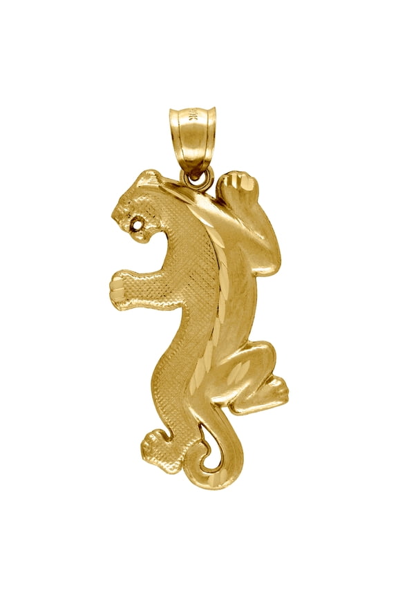 10k Yellow Gold Mens Sparkle-Cut Tiger Animal Charm Pendant 43.8x19.70mm Wide Necklace for Men