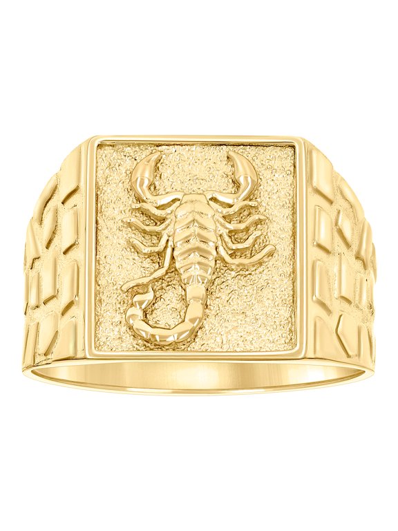 10k Yellow Gold Mens Square Head Scorpio Zodiac Sign Nugget Ring 14.3x6.6mm Wide Ring for Men