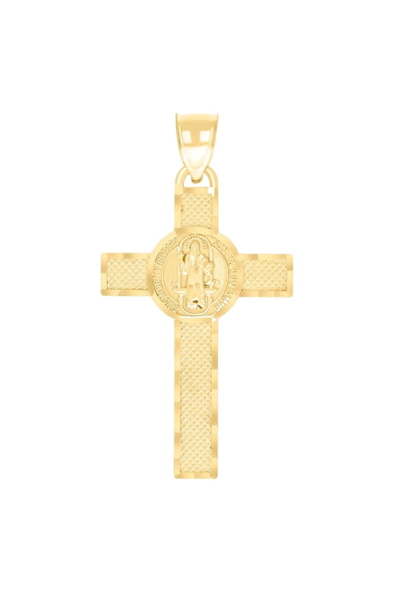 10k Yellow Gold Mens St. Benedict Cross Religious Charm Pendant 44.5x23.7mm Wide Necklace for Men