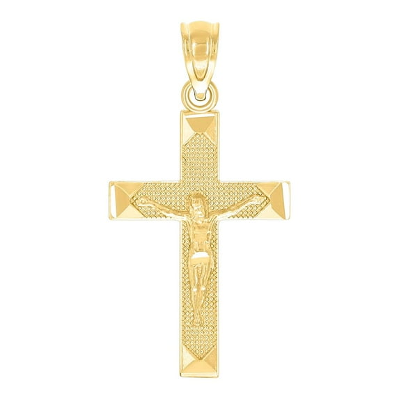 10k Yellow Gold Mens Textured Crucifix Cross Religious Charm Pendant 26.3x13.30mm Wide Necklace for Men