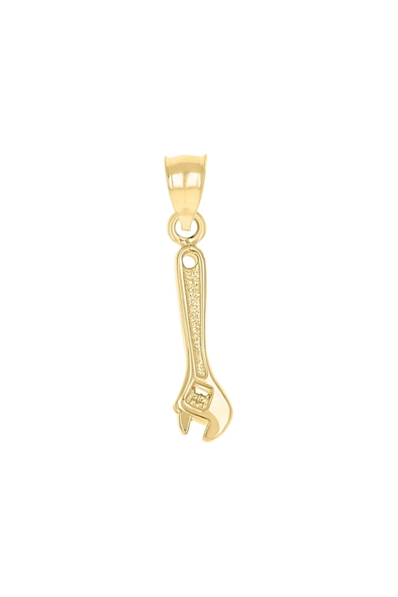 10k Yellow Gold Mens Textured Wrench Tool Charm Pendant