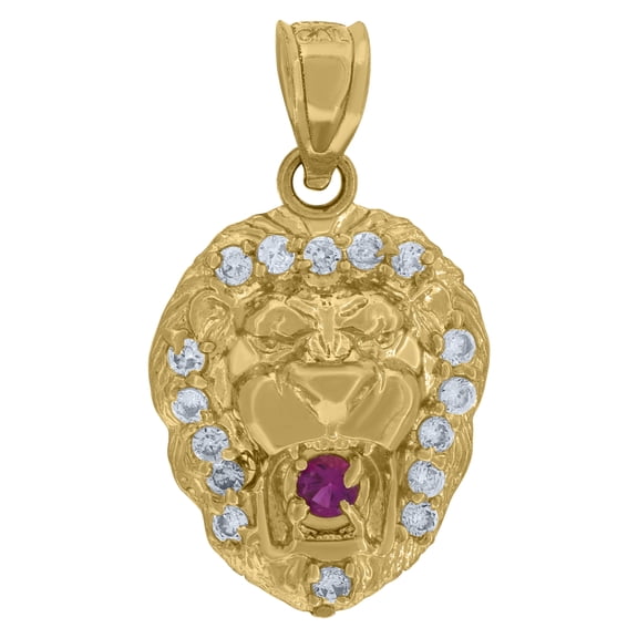 10k Yellow Gold Mens White Pink Cubic Zirconia Zodiac Sign Leo Lion Head Charm Pendant